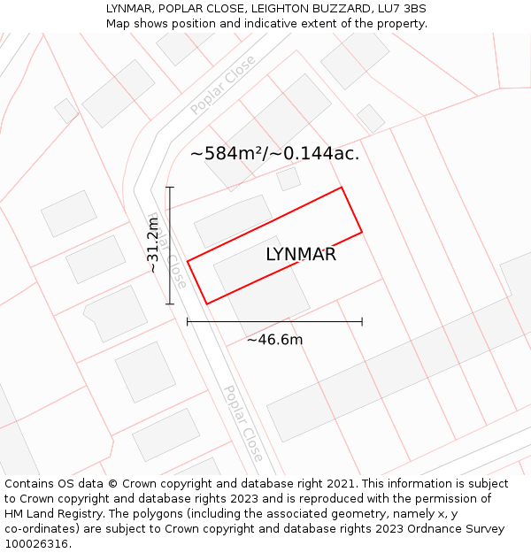 LYNMAR, POPLAR CLOSE, LEIGHTON BUZZARD, LU7 3BS: Plot and title map