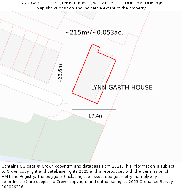 LYNN GARTH HOUSE, LYNN TERRACE, WHEATLEY HILL, DURHAM, DH6 3QN: Plot and title map
