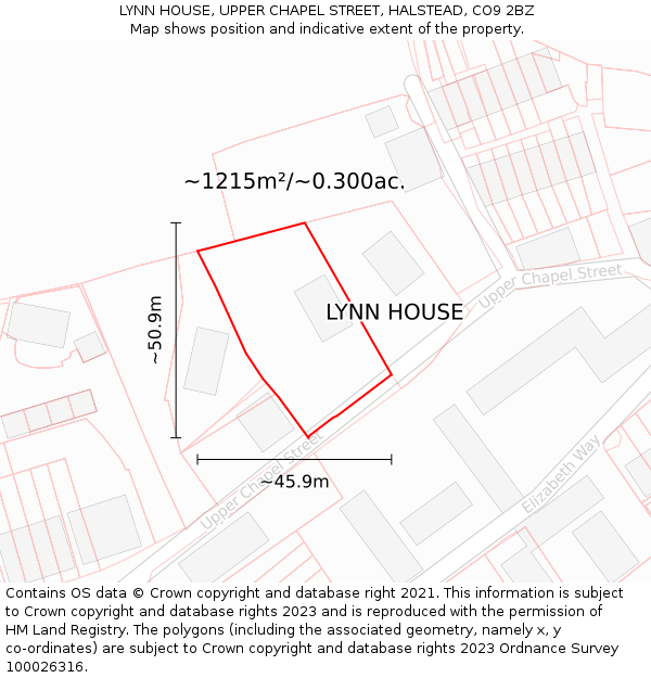 LYNN HOUSE, UPPER CHAPEL STREET, HALSTEAD, CO9 2BZ: Plot and title map