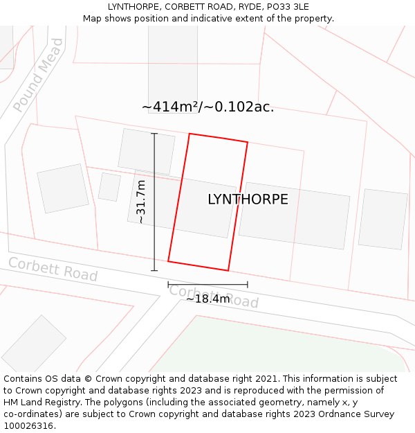 LYNTHORPE, CORBETT ROAD, RYDE, PO33 3LE: Plot and title map