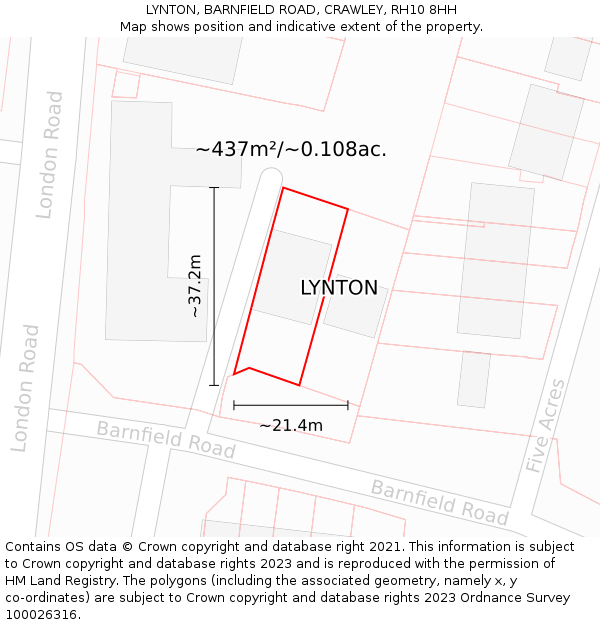 LYNTON, BARNFIELD ROAD, CRAWLEY, RH10 8HH: Plot and title map