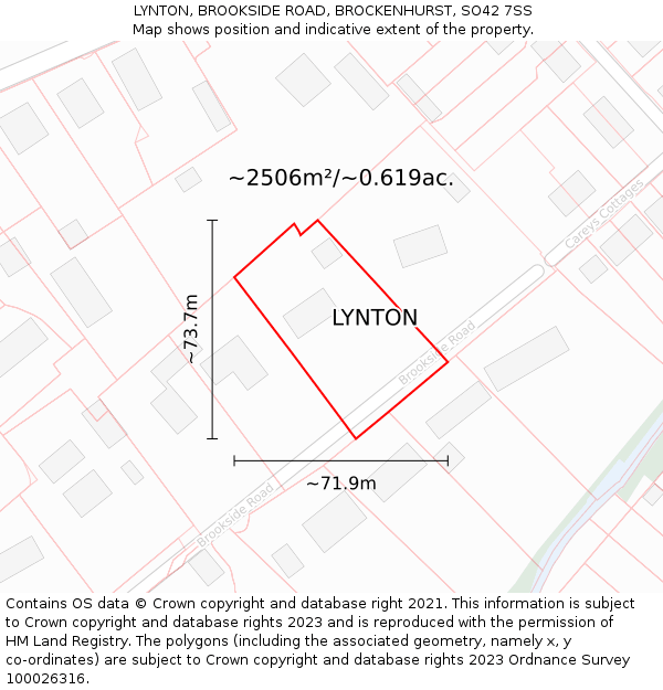 LYNTON, BROOKSIDE ROAD, BROCKENHURST, SO42 7SS: Plot and title map