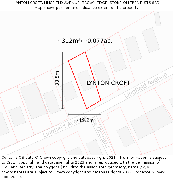 LYNTON CROFT, LINGFIELD AVENUE, BROWN EDGE, STOKE-ON-TRENT, ST6 8RD: Plot and title map