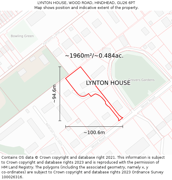 LYNTON HOUSE, WOOD ROAD, HINDHEAD, GU26 6PT: Plot and title map