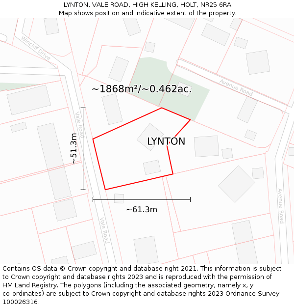 LYNTON, VALE ROAD, HIGH KELLING, HOLT, NR25 6RA: Plot and title map