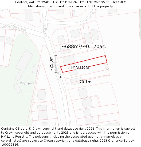 LYNTON, VALLEY ROAD, HUGHENDEN VALLEY, HIGH WYCOMBE, HP14 4LG: Plot and title map