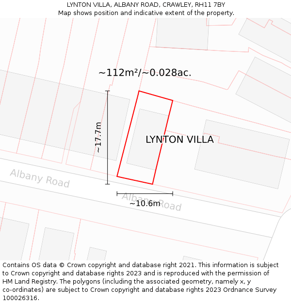 LYNTON VILLA, ALBANY ROAD, CRAWLEY, RH11 7BY: Plot and title map