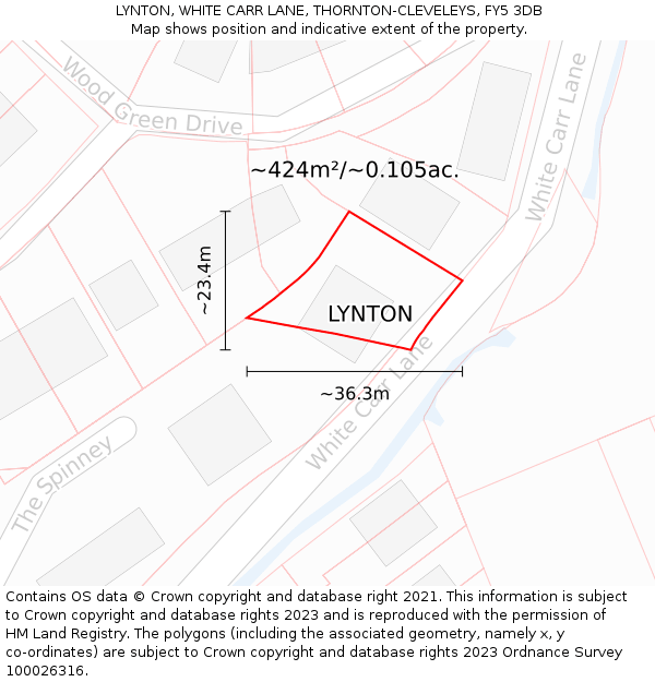 LYNTON, WHITE CARR LANE, THORNTON-CLEVELEYS, FY5 3DB: Plot and title map