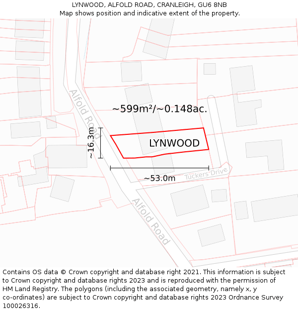 LYNWOOD, ALFOLD ROAD, CRANLEIGH, GU6 8NB: Plot and title map