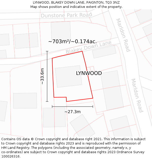 LYNWOOD, BLAKEY DOWN LANE, PAIGNTON, TQ3 3NZ: Plot and title map