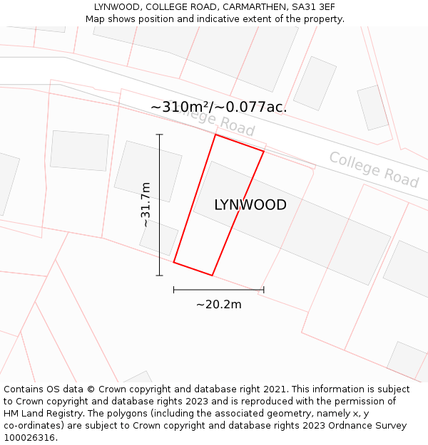 LYNWOOD, COLLEGE ROAD, CARMARTHEN, SA31 3EF: Plot and title map