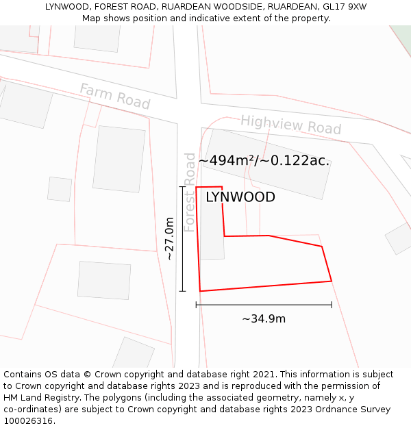 LYNWOOD, FOREST ROAD, RUARDEAN WOODSIDE, RUARDEAN, GL17 9XW: Plot and title map