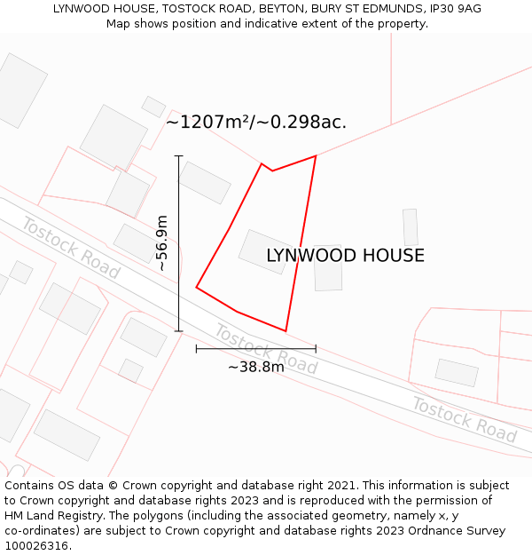 LYNWOOD HOUSE, TOSTOCK ROAD, BEYTON, BURY ST EDMUNDS, IP30 9AG: Plot and title map