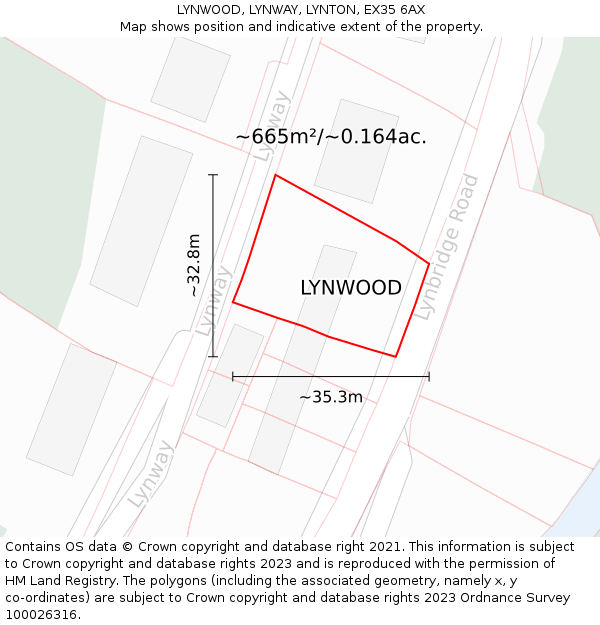 LYNWOOD, LYNWAY, LYNTON, EX35 6AX: Plot and title map