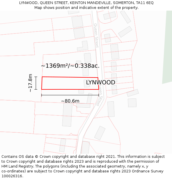 LYNWOOD, QUEEN STREET, KEINTON MANDEVILLE, SOMERTON, TA11 6EQ: Plot and title map