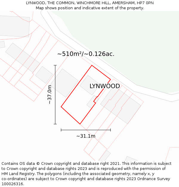 LYNWOOD, THE COMMON, WINCHMORE HILL, AMERSHAM, HP7 0PN: Plot and title map