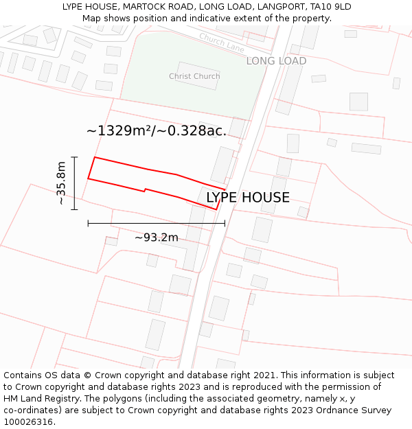 LYPE HOUSE, MARTOCK ROAD, LONG LOAD, LANGPORT, TA10 9LD: Plot and title map