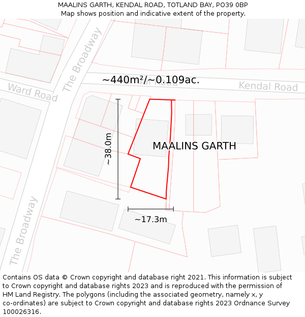 MAALINS GARTH, KENDAL ROAD, TOTLAND BAY, PO39 0BP: Plot and title map