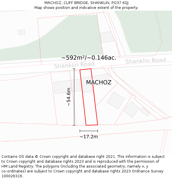 MACHOZ, CLIFF BRIDGE, SHANKLIN, PO37 6QJ: Plot and title map