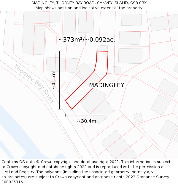 MADINGLEY, THORNEY BAY ROAD, CANVEY ISLAND, SS8 0BX: Plot and title map