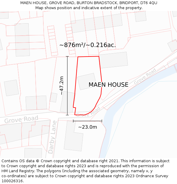 MAEN HOUSE, GROVE ROAD, BURTON BRADSTOCK, BRIDPORT, DT6 4QU: Plot and title map