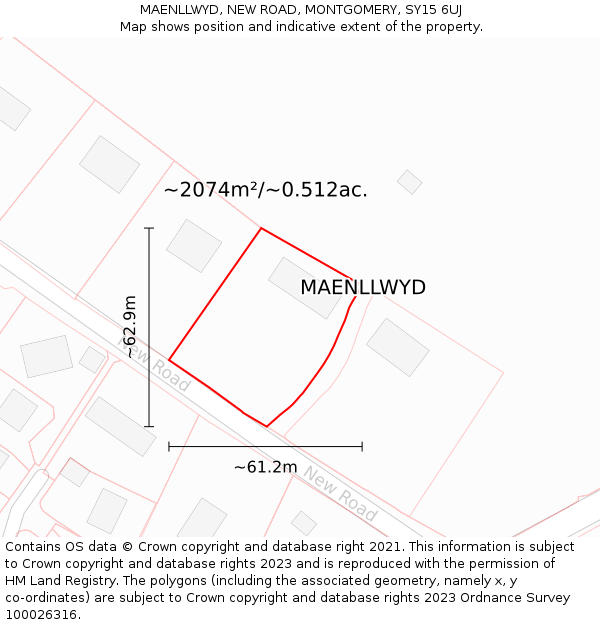 MAENLLWYD, NEW ROAD, MONTGOMERY, SY15 6UJ: Plot and title map