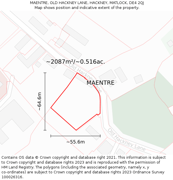 MAENTRE, OLD HACKNEY LANE, HACKNEY, MATLOCK, DE4 2QJ: Plot and title map