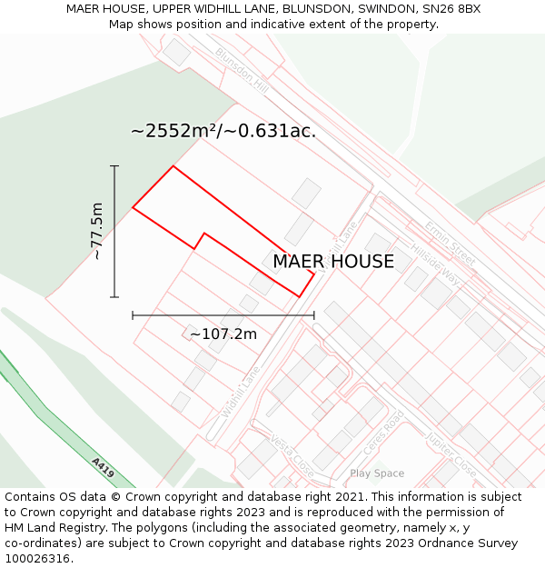MAER HOUSE, UPPER WIDHILL LANE, BLUNSDON, SWINDON, SN26 8BX: Plot and title map