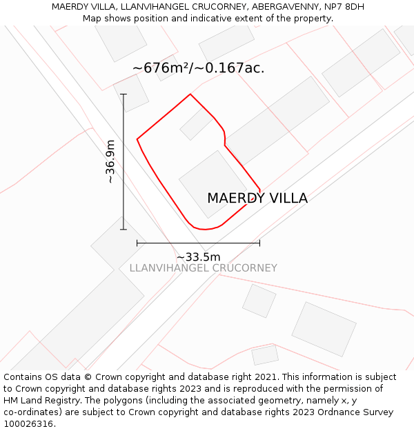 MAERDY VILLA, LLANVIHANGEL CRUCORNEY, ABERGAVENNY, NP7 8DH: Plot and title map