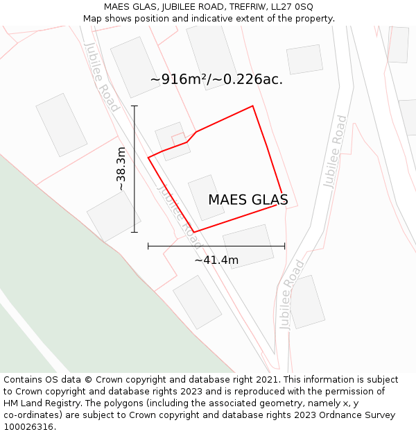 MAES GLAS, JUBILEE ROAD, TREFRIW, LL27 0SQ: Plot and title map