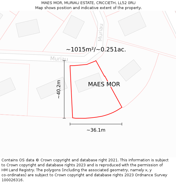 MAES MOR, MURIAU ESTATE, CRICCIETH, LL52 0RU: Plot and title map