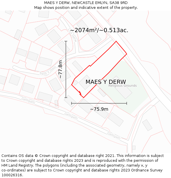 MAES Y DERW, NEWCASTLE EMLYN, SA38 9RD: Plot and title map