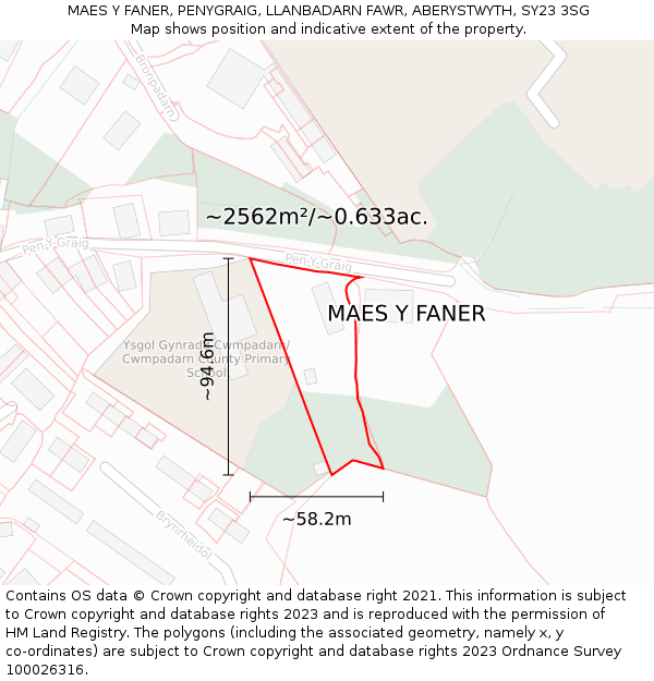 MAES Y FANER, PENYGRAIG, LLANBADARN FAWR, ABERYSTWYTH, SY23 3SG: Plot and title map