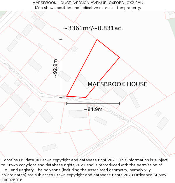 MAESBROOK HOUSE, VERNON AVENUE, OXFORD, OX2 9AU: Plot and title map