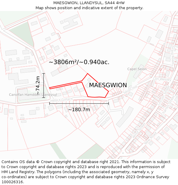 MAESGWION, LLANDYSUL, SA44 4HW: Plot and title map