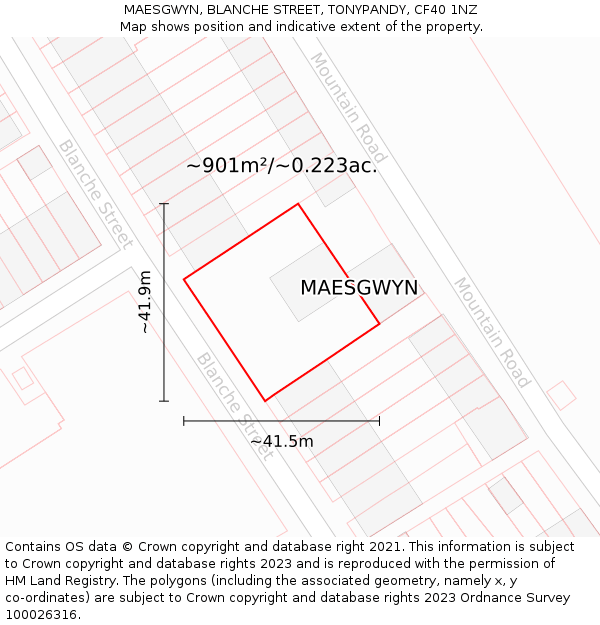 MAESGWYN, BLANCHE STREET, TONYPANDY, CF40 1NZ: Plot and title map