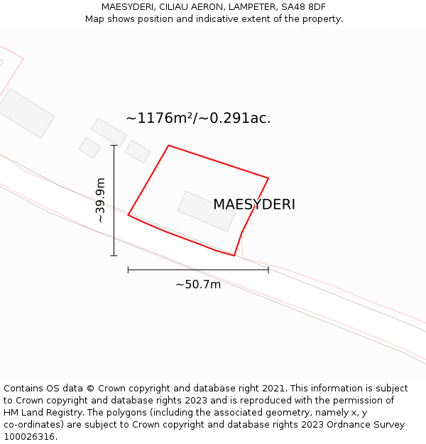 MAESYDERI, CILIAU AERON, LAMPETER, SA48 8DF: Plot and title map
