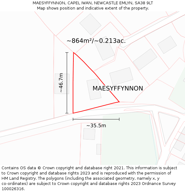 MAESYFFYNNON, CAPEL IWAN, NEWCASTLE EMLYN, SA38 9LT: Plot and title map