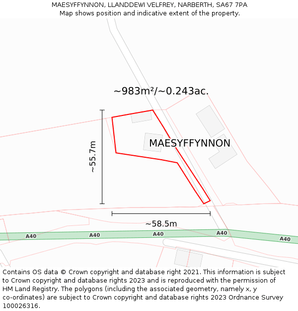 MAESYFFYNNON, LLANDDEWI VELFREY, NARBERTH, SA67 7PA: Plot and title map