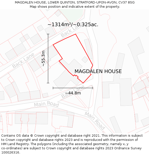 MAGDALEN HOUSE, LOWER QUINTON, STRATFORD-UPON-AVON, CV37 8SG: Plot and title map