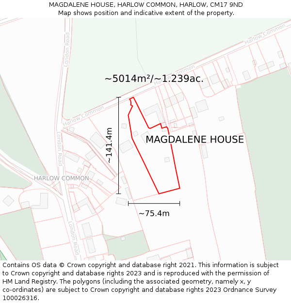 MAGDALENE HOUSE, HARLOW COMMON, HARLOW, CM17 9ND: Plot and title map
