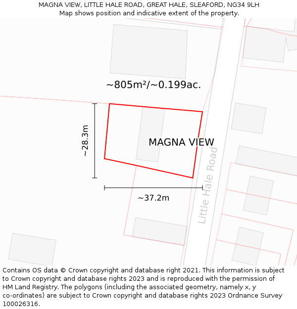 MAGNA VIEW, LITTLE HALE ROAD, GREAT HALE, SLEAFORD, NG34 9LH: Plot and title map