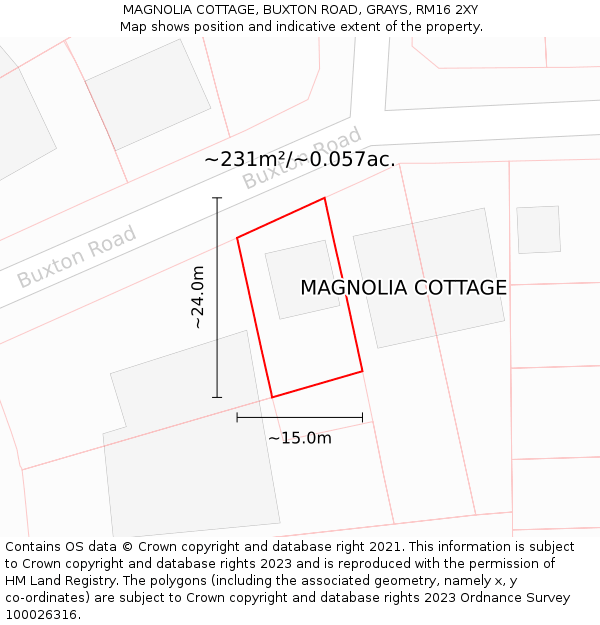 MAGNOLIA COTTAGE, BUXTON ROAD, GRAYS, RM16 2XY: Plot and title map