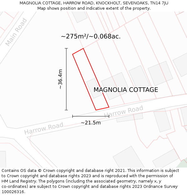 MAGNOLIA COTTAGE, HARROW ROAD, KNOCKHOLT, SEVENOAKS, TN14 7JU: Plot and title map