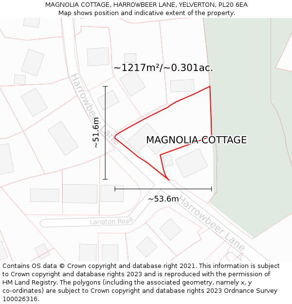 MAGNOLIA COTTAGE, HARROWBEER LANE, YELVERTON, PL20 6EA: Plot and title map