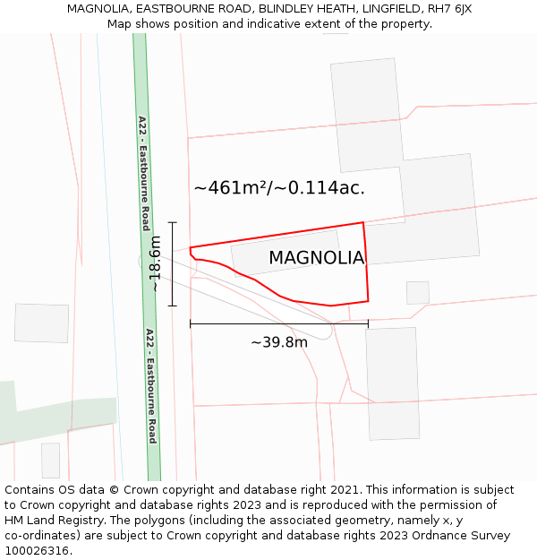 MAGNOLIA, EASTBOURNE ROAD, BLINDLEY HEATH, LINGFIELD, RH7 6JX: Plot and title map