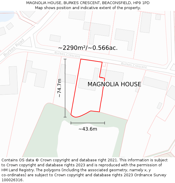 MAGNOLIA HOUSE, BURKES CRESCENT, BEACONSFIELD, HP9 1PD: Plot and title map