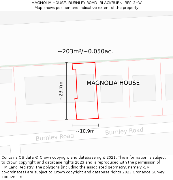 MAGNOLIA HOUSE, BURNLEY ROAD, BLACKBURN, BB1 3HW: Plot and title map