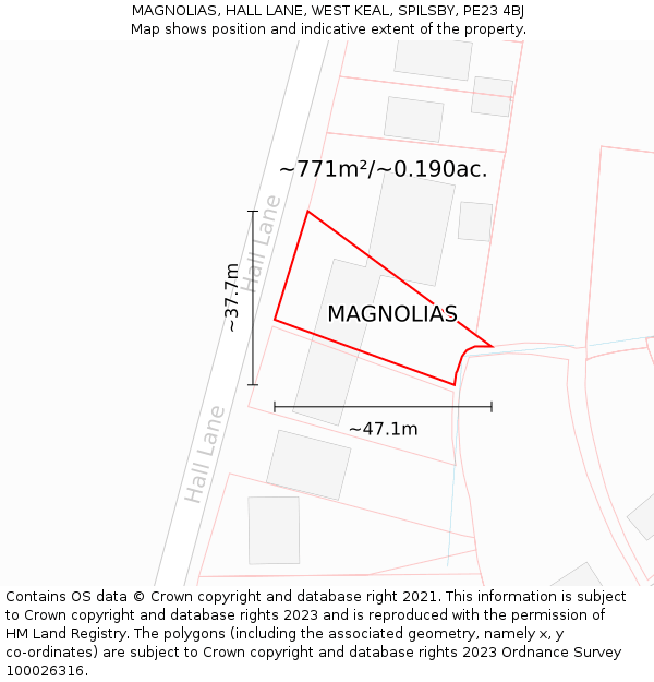 MAGNOLIAS, HALL LANE, WEST KEAL, SPILSBY, PE23 4BJ: Plot and title map