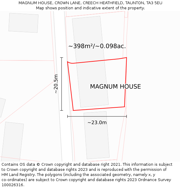 MAGNUM HOUSE, CROWN LANE, CREECH HEATHFIELD, TAUNTON, TA3 5EU: Plot and title map